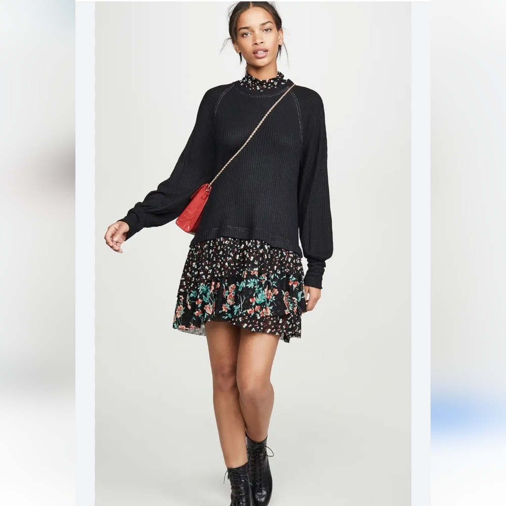 Free People Opposites Attract Mini Dress in Black Large